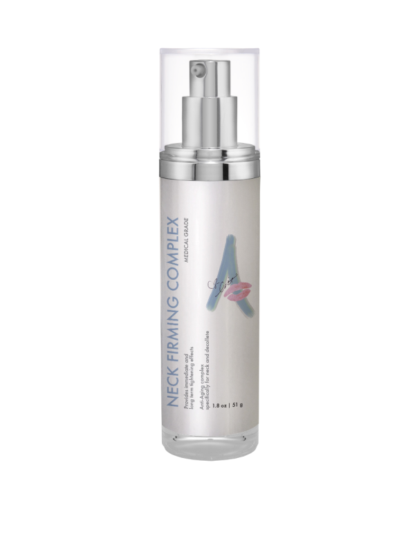 image of a product bottle with a white label with the text Neck firming complex