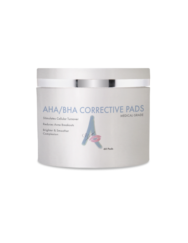 image of a small container with a white label saying aha/bha corrective pags