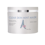 image of a small container with a white label saying clear skin mint mask