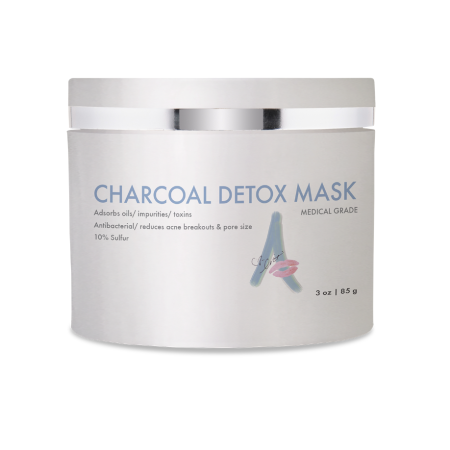 image of a small container with a white label saying charcoal detox mask