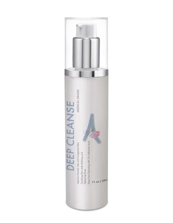 deep cleanser in a tall skinny white bottle with pump